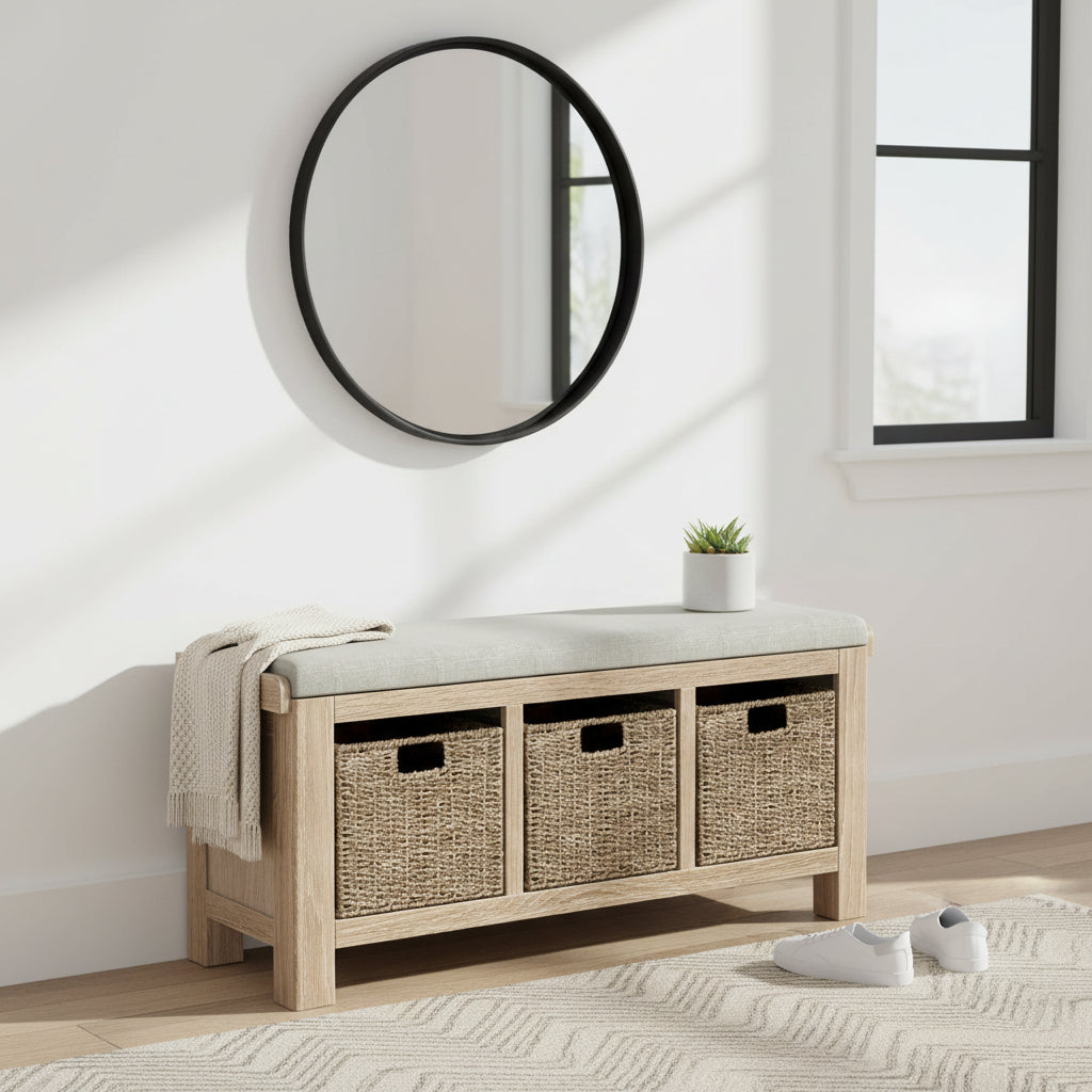 Portland Washed Oak Storage Bench