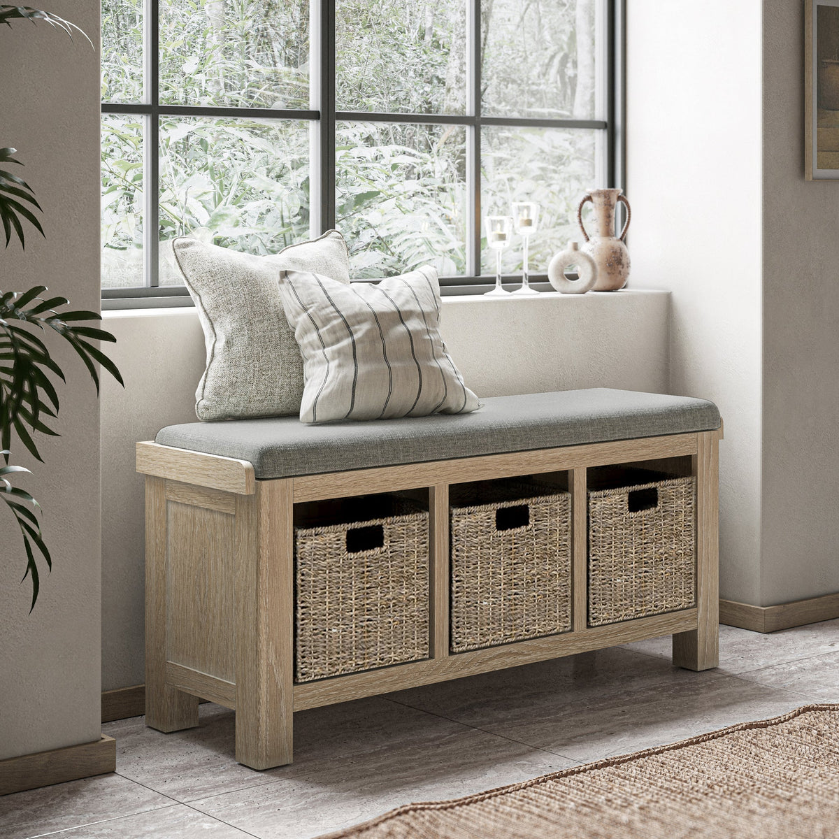 Portland Washed Oak Storage Bench