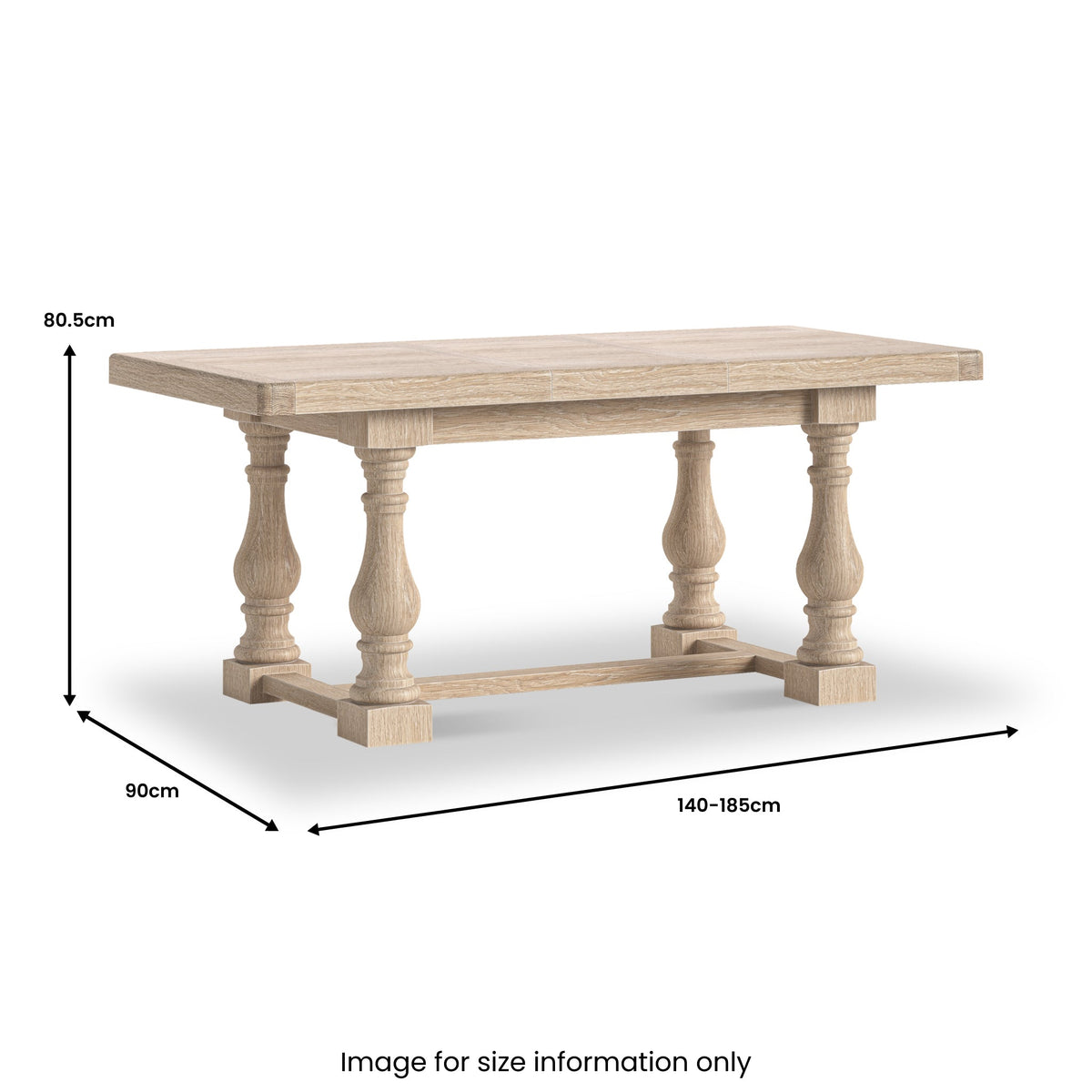 Portland Washed Oak 140-185cm Extendable Turned Dining Table