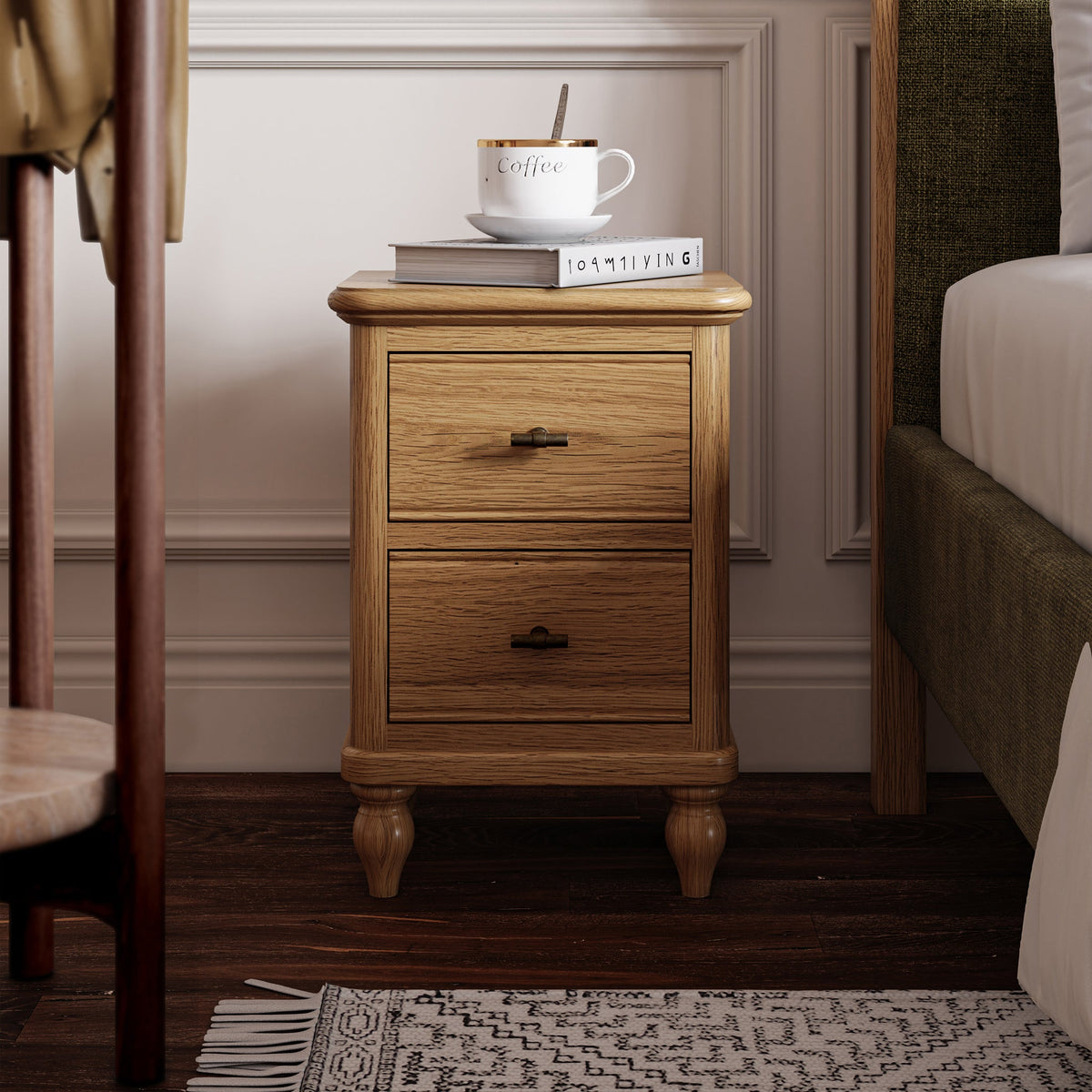 Alderley Oak 2 Drawer Slim Bedside Table