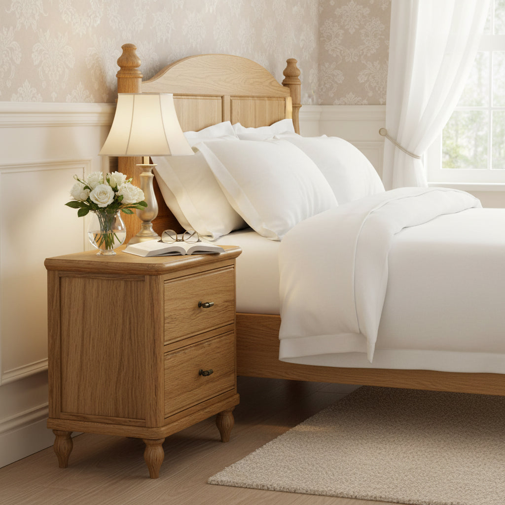 Alderley Oak 2 Drawer Wide Bedside Table