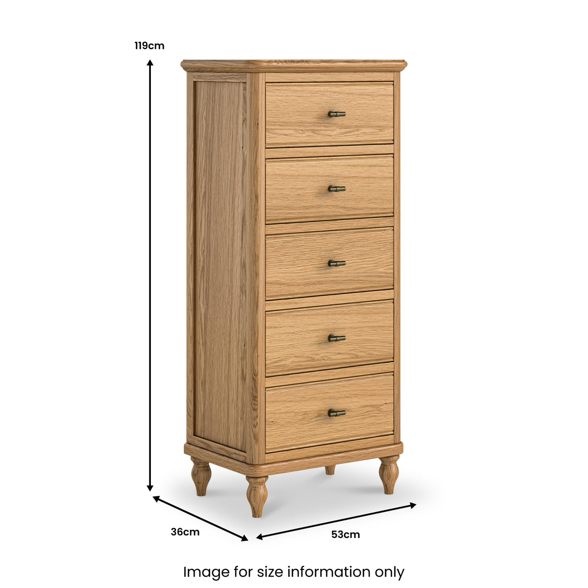 Alderley Oak 5 Drawer Tallboy Chest