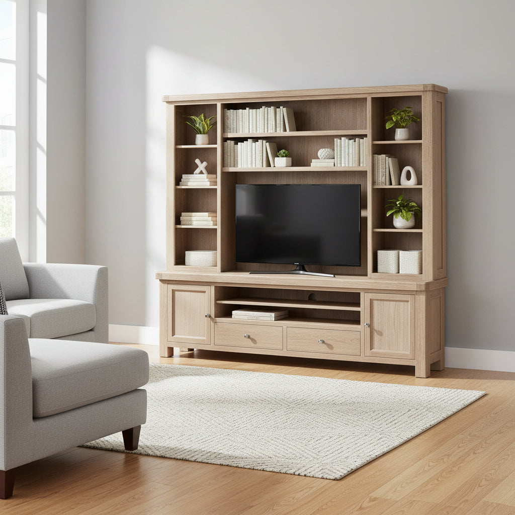 Portland Washed Oak Wall Media Storage Unit