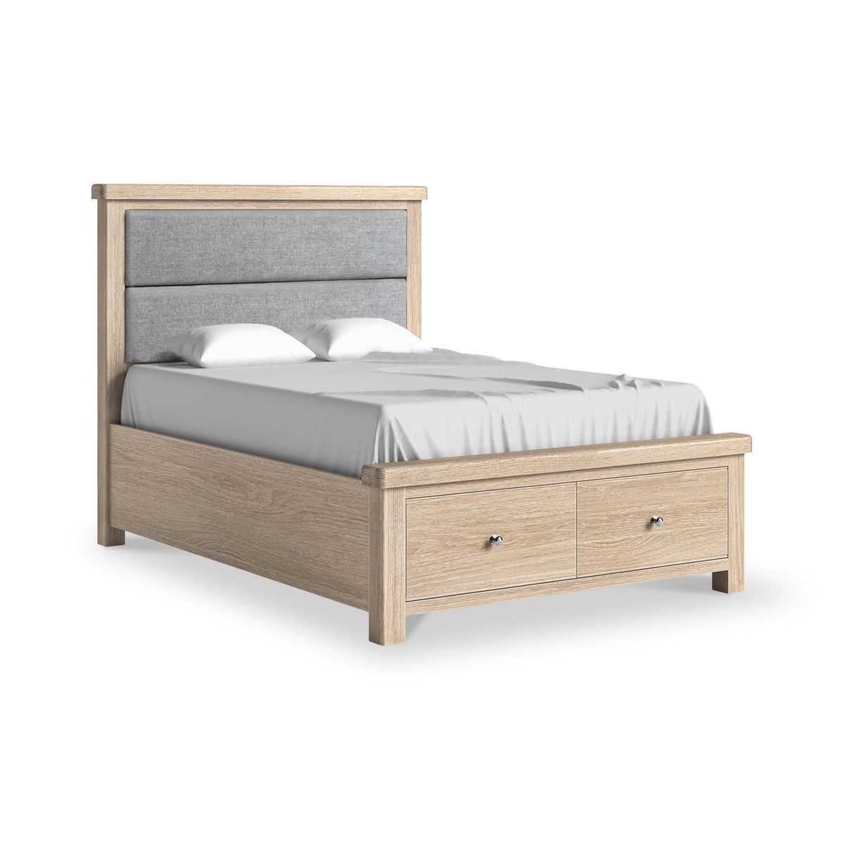 Portland Washed Oak Chenille Bed Frame with Drawers