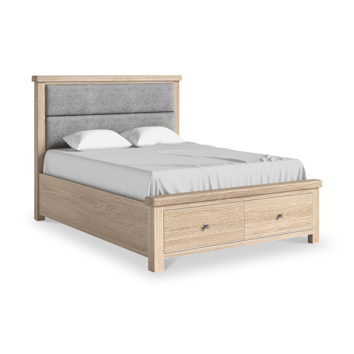 Portland Washed Oak Chenille Bed Frame with Drawers
