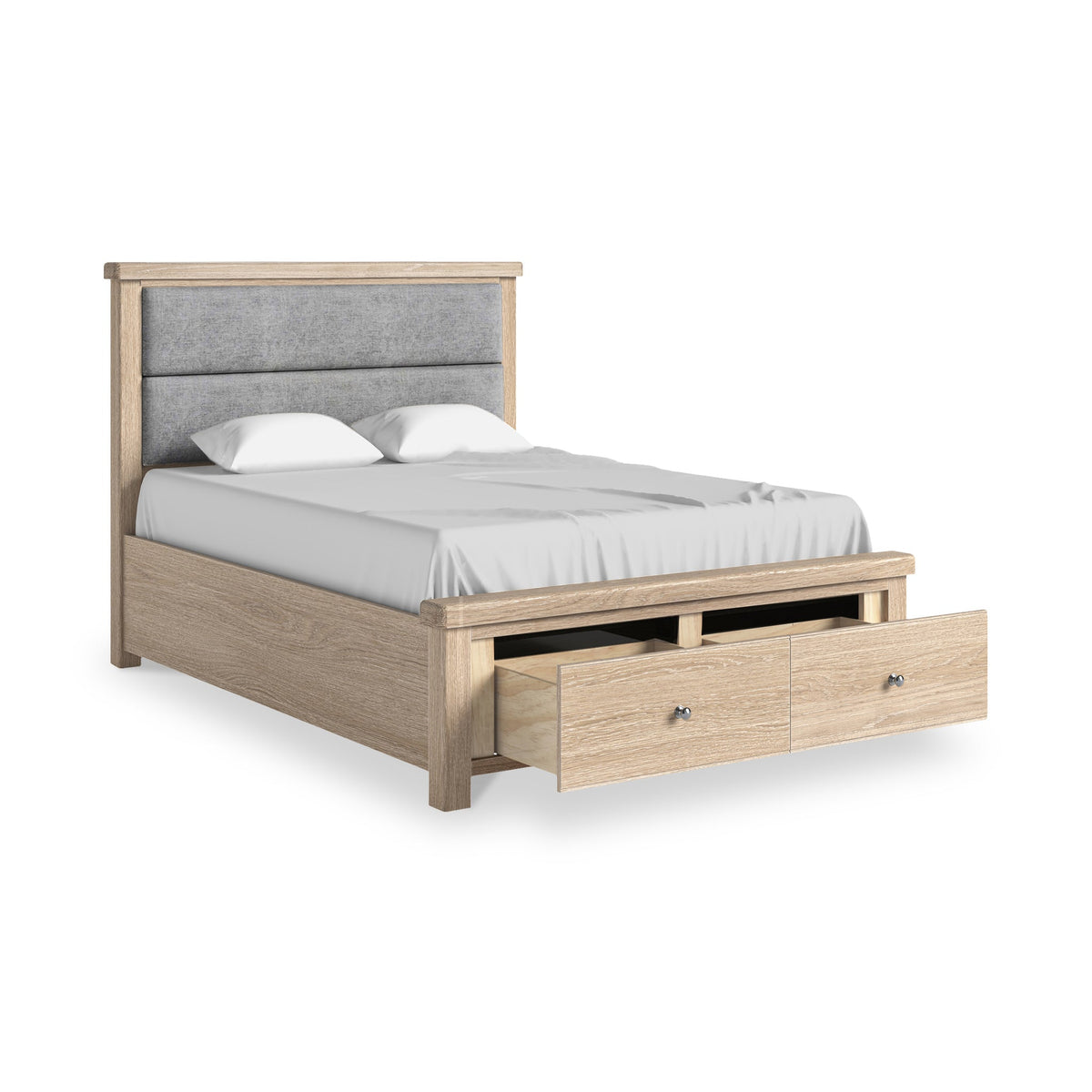 Portland Washed Oak Chenille Bed Frame with Drawers