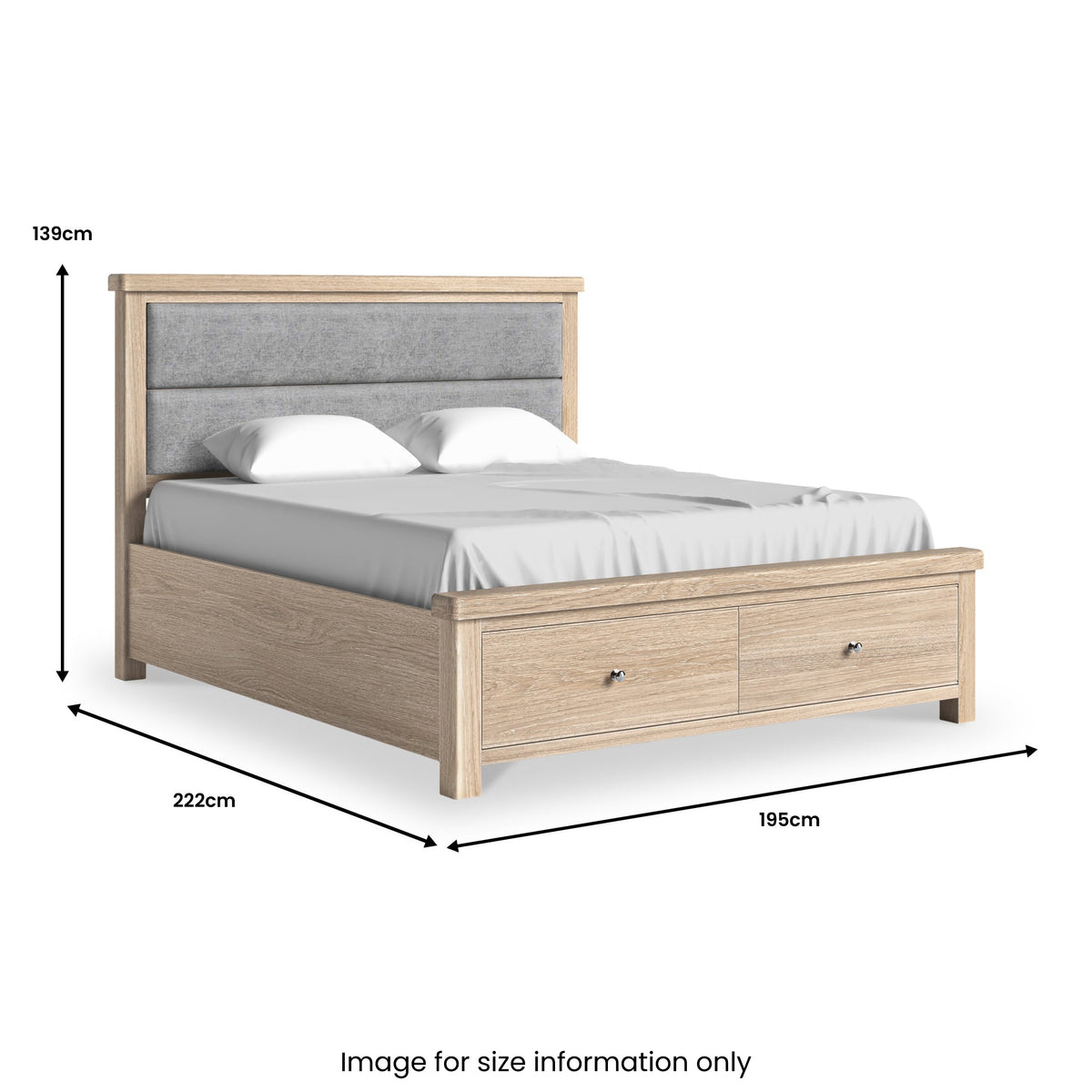 Portland Washed Oak Chenille Bed Frame with Drawers