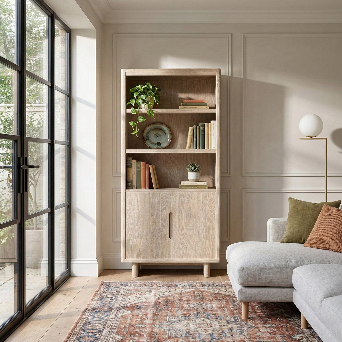 Mylor Washed Oak 2 Door Display Bookcase