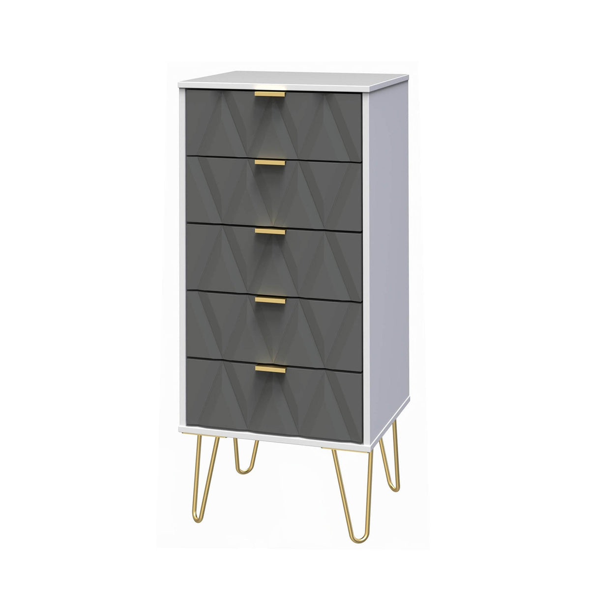 Geo 5 Drawer Tallboy with Gold Hairpin Legs