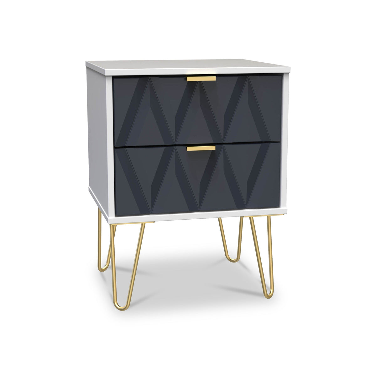 Geo 2 Drawer Bedside Table with Gold Hairpin Legs