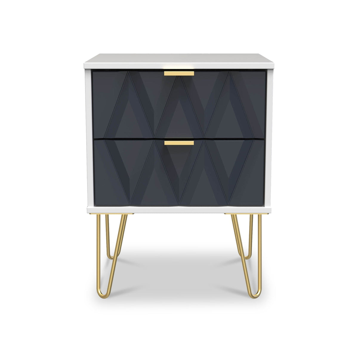 Geo 2 Drawer Bedside Table with Gold Hairpin Legs