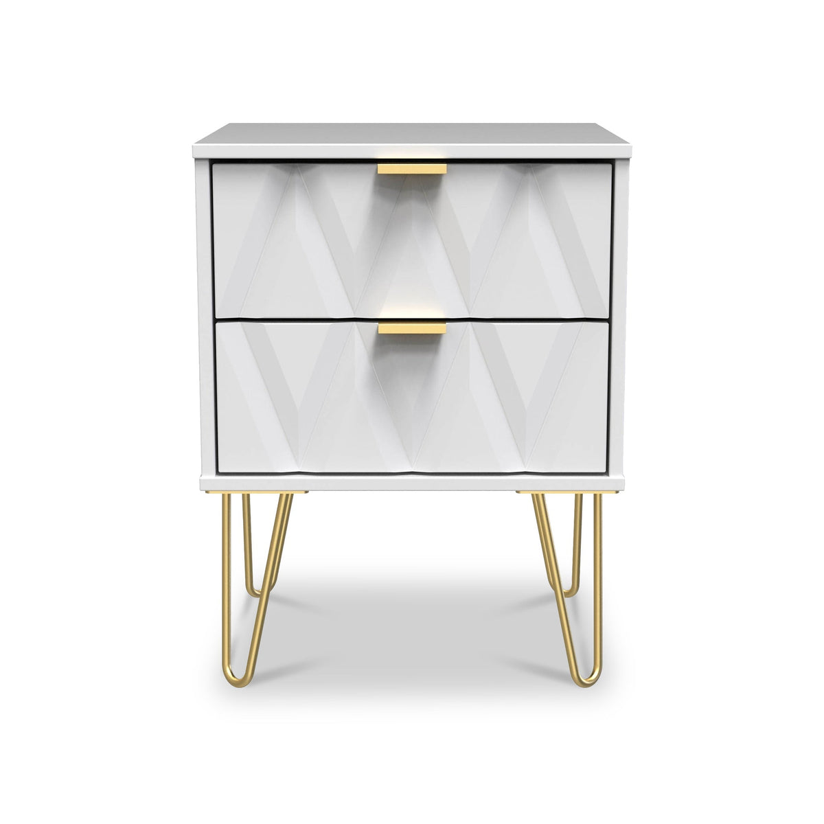 Geo 2 Drawer Bedside Table with Gold Hairpin Legs