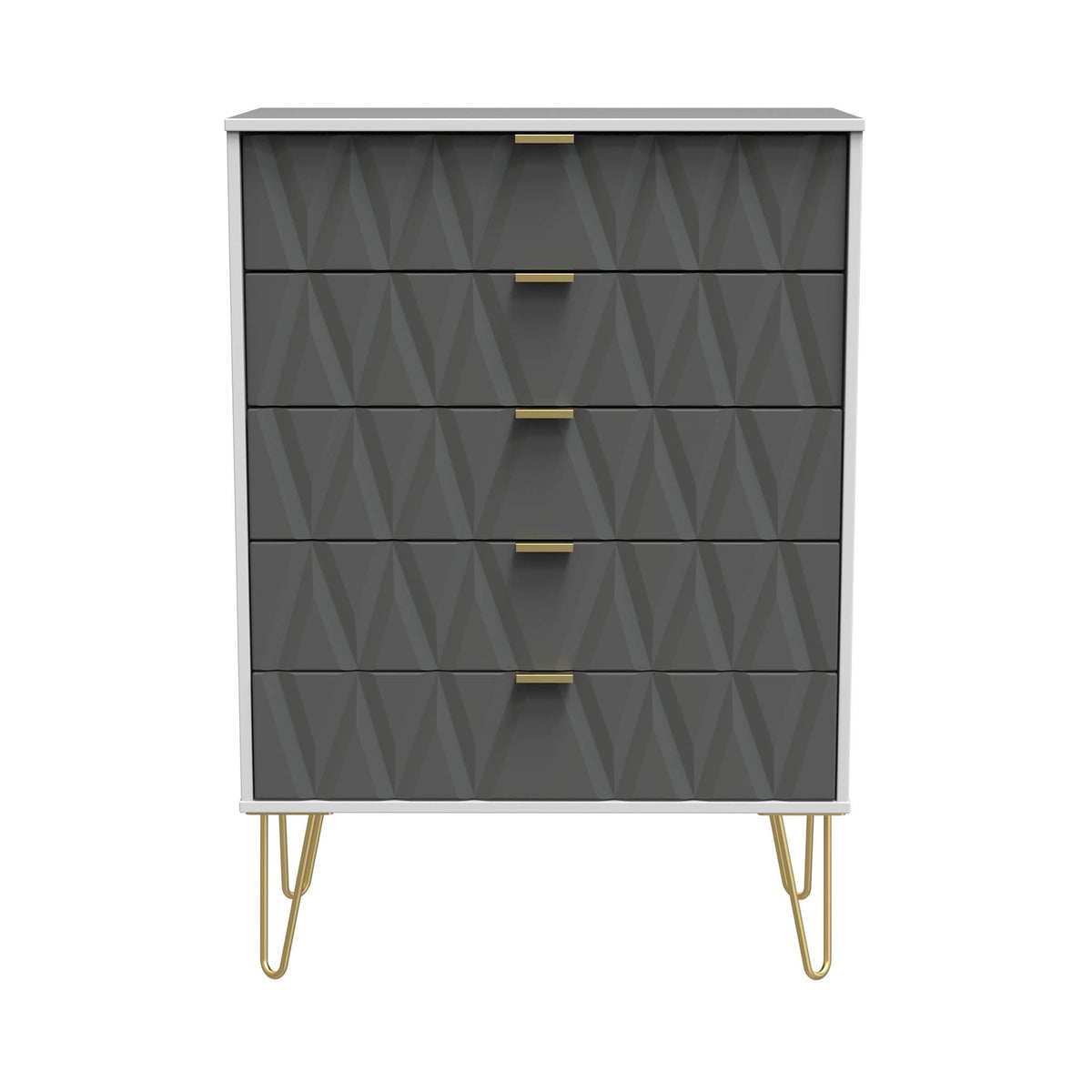 Geo 5 Drawer Chest with Gold Hairpin Legs