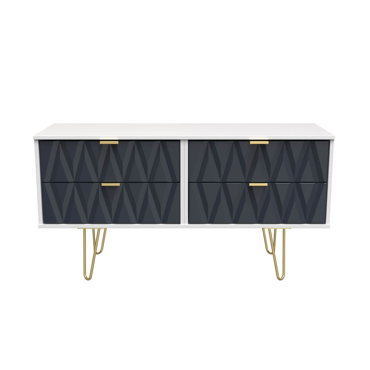 Geo 4 Drawer Low TV Unit with Gold Hairpin Legs