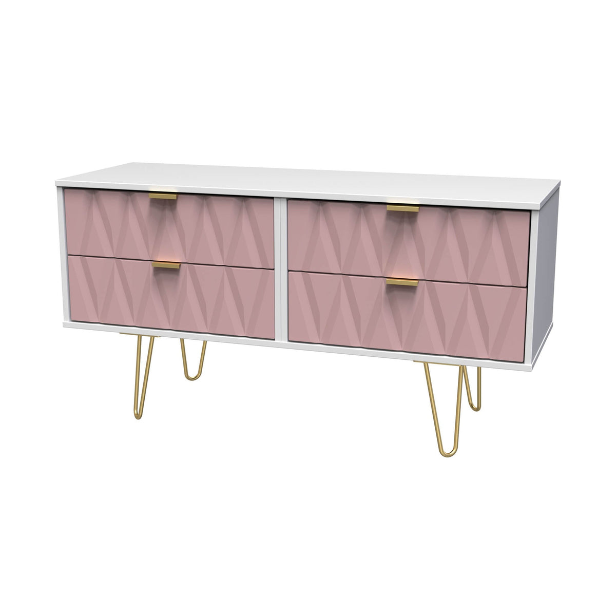 Geo 4 Drawer Low TV Unit with Gold Hairpin Legs