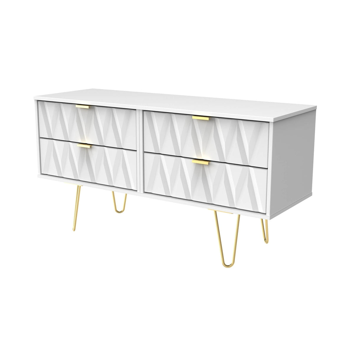 Geo 4 Drawer Low TV Unit with Gold Hairpin Legs