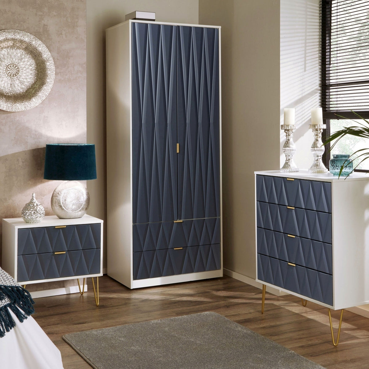 Geo Panelled 2 Door 2 Drawer Wardrobe