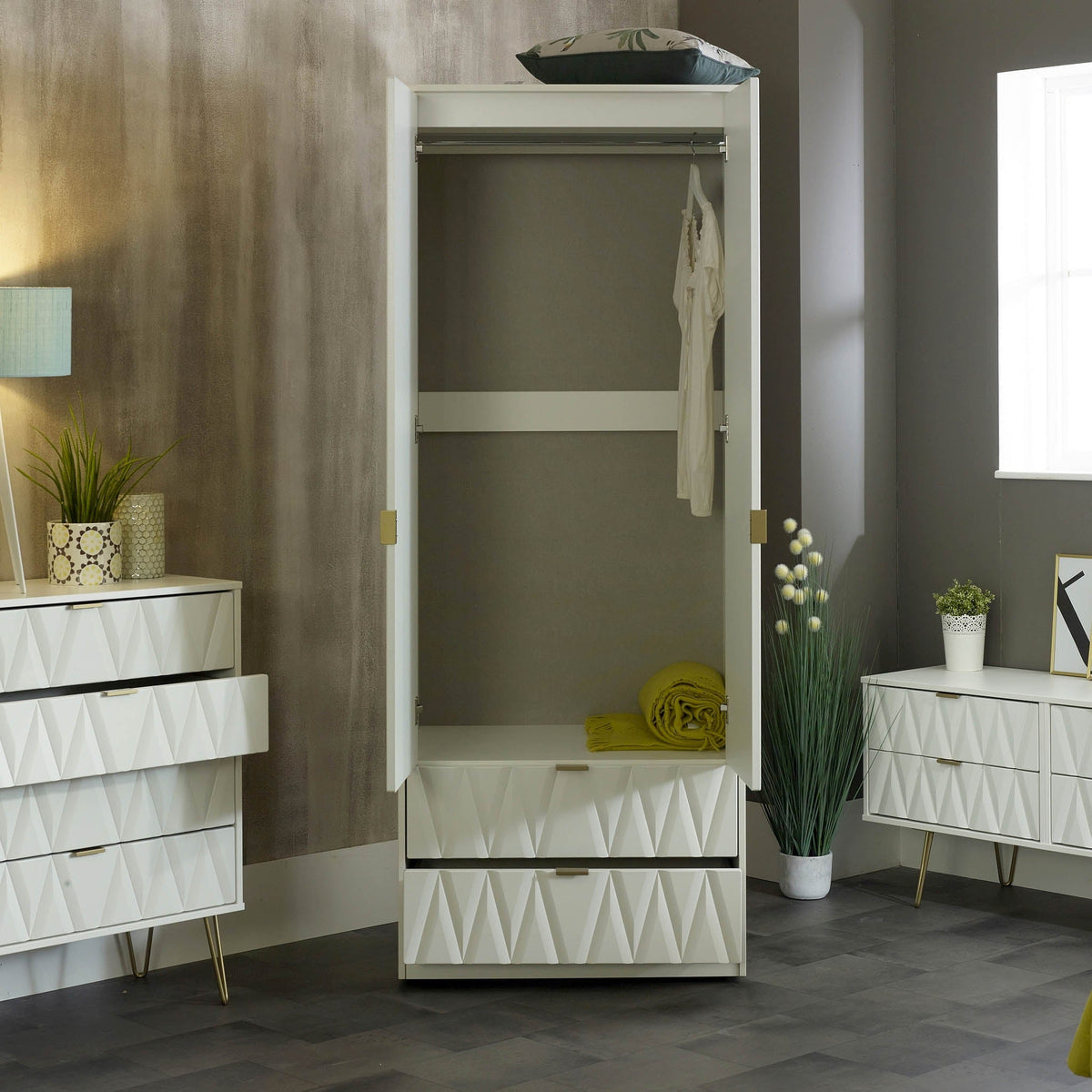 Geo Panelled 2 Door 2 Drawer Wardrobe