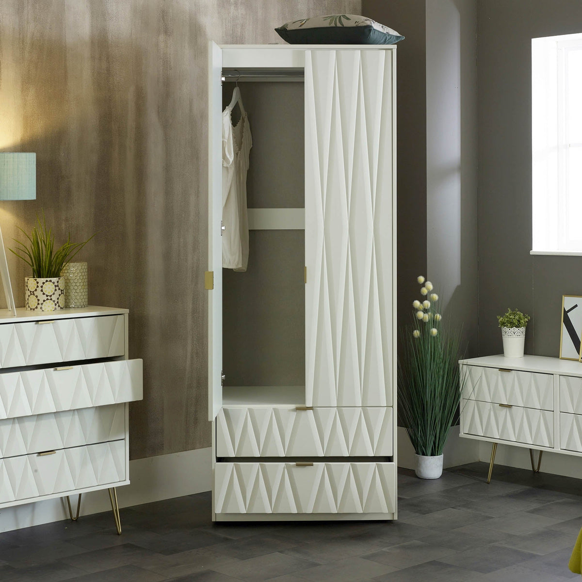 Geo Panelled 2 Door 2 Drawer Wardrobe