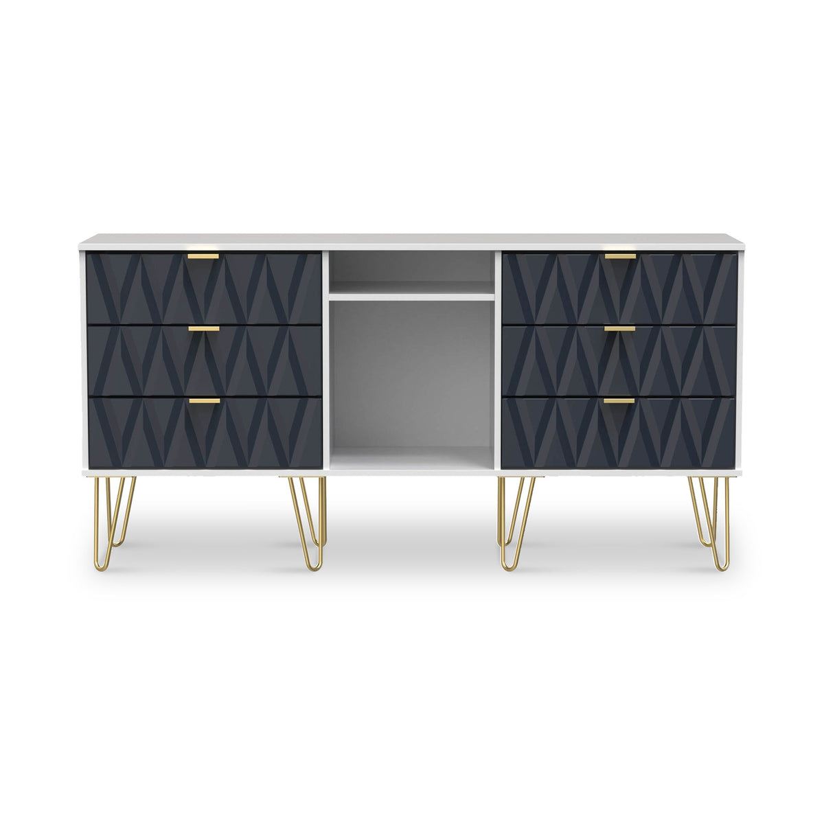 Geo 6 Drawer Sideboard with Gold Hairpin Legs
