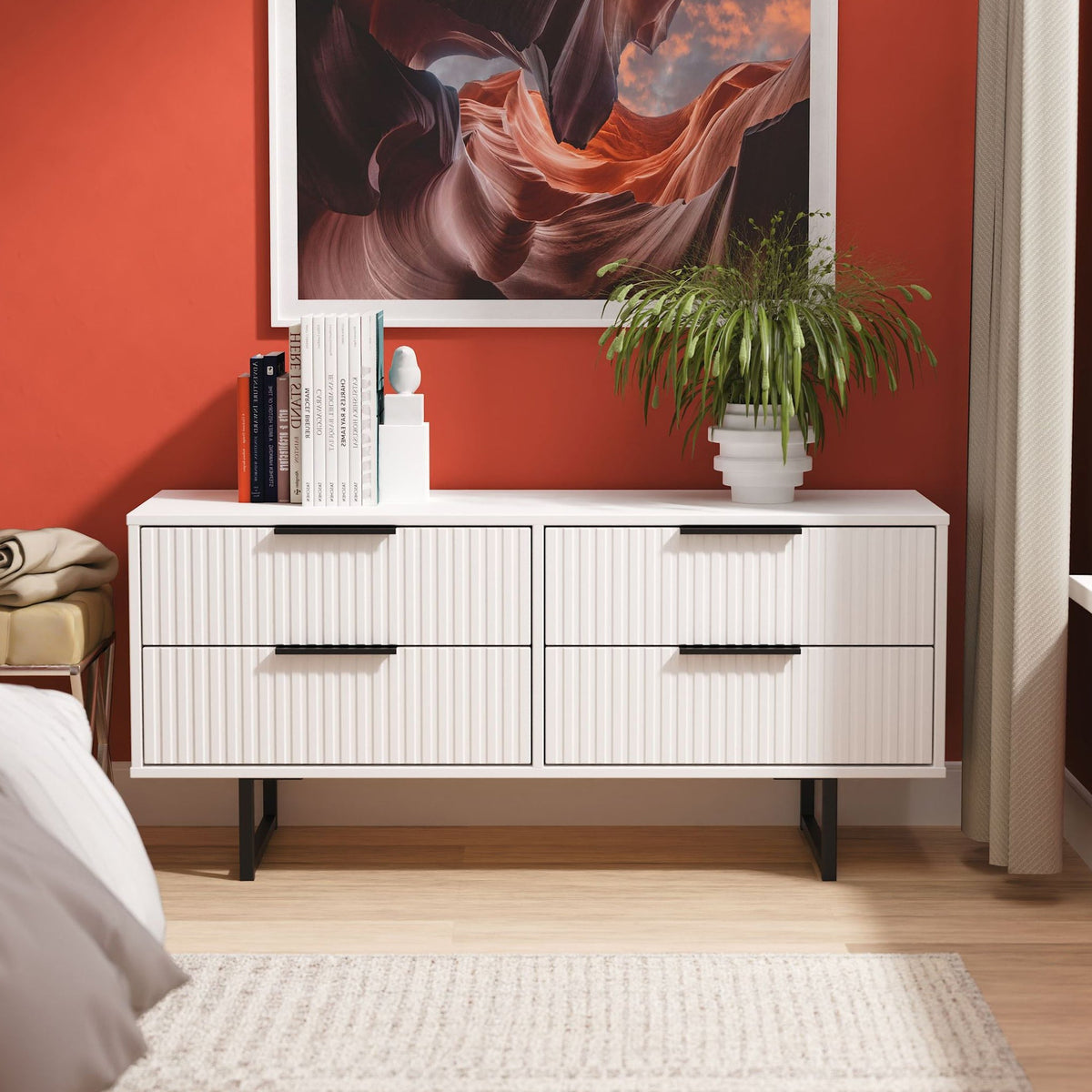 Callo Fluted 4 Drawer Low Storage Unit