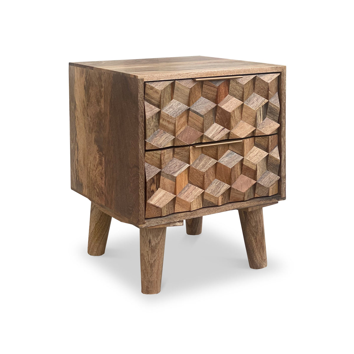 Enzo Geometric Mango Wood 2 Drawer Bedside