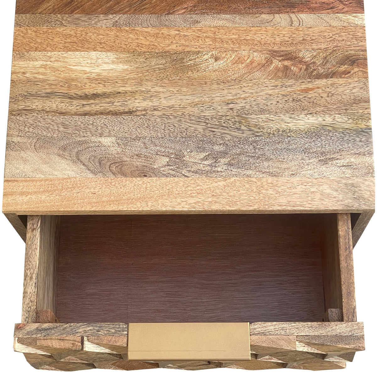 Enzo Geometric Mango Wood 2 Drawer Bedside