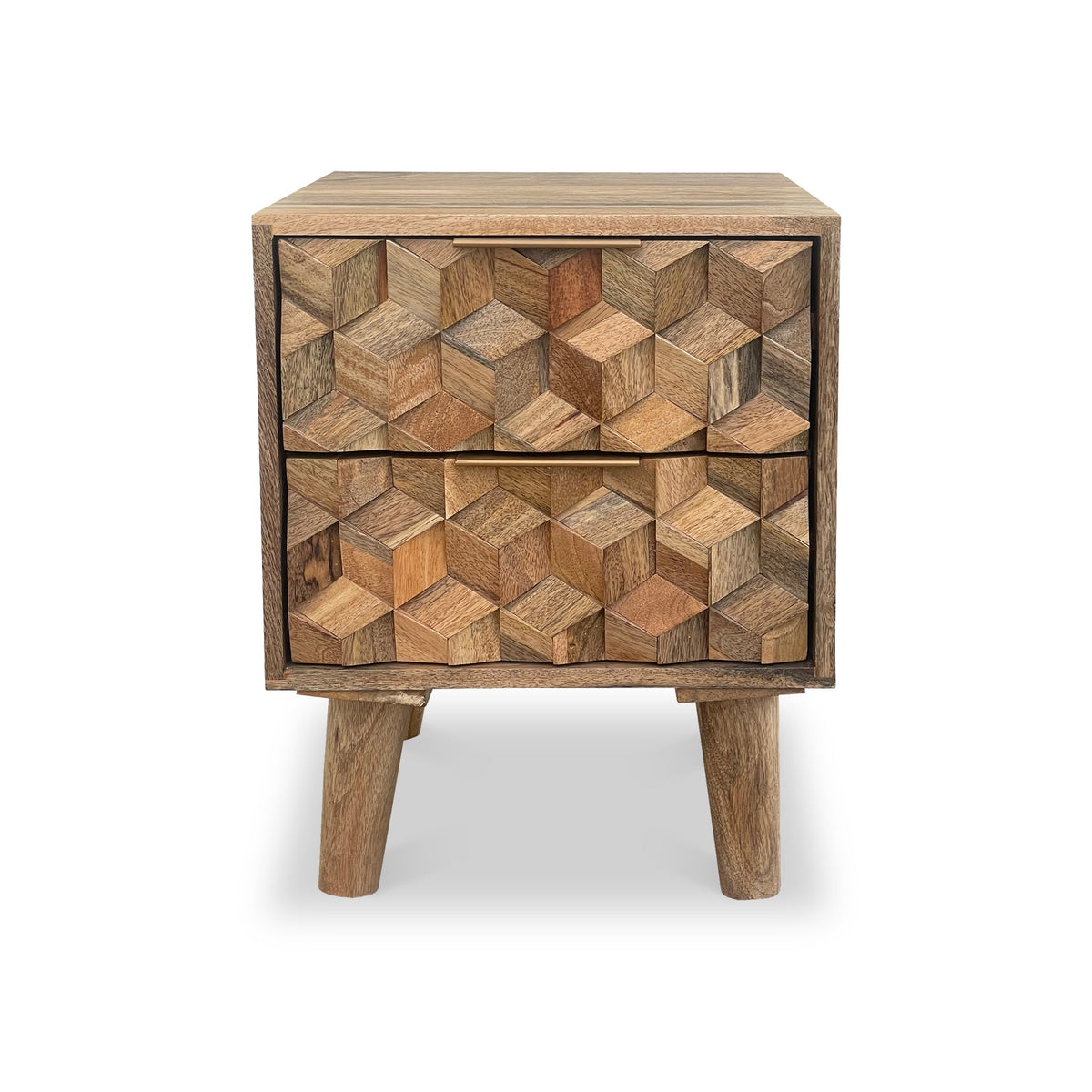 Enzo Geometric Mango Wood 2 Drawer Bedside