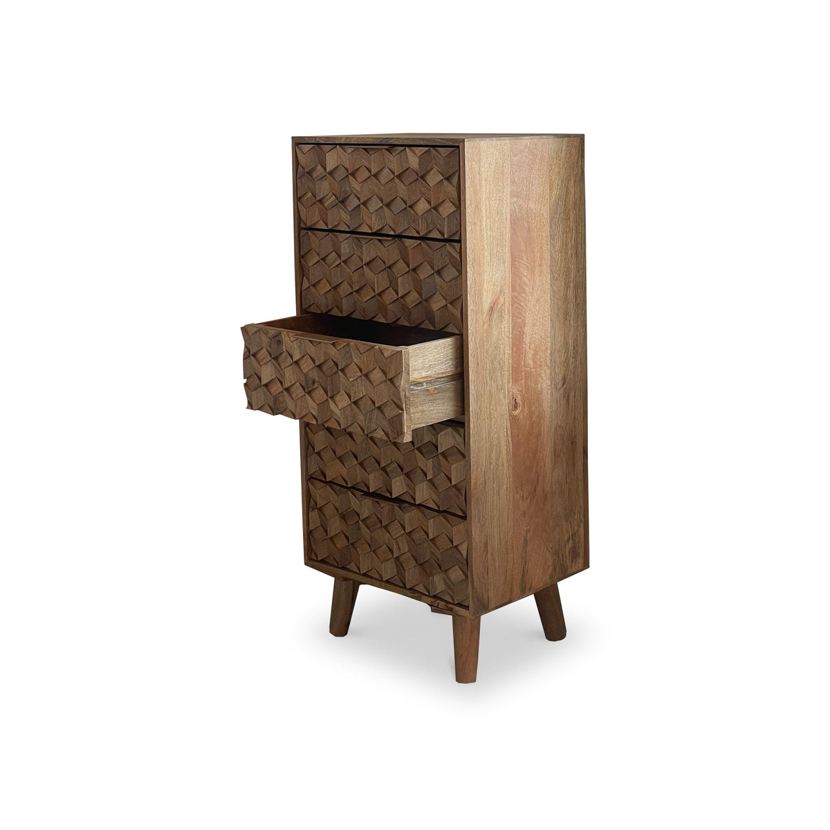 Enzo Geometric Mango Wood 5 Drawer Tallboy