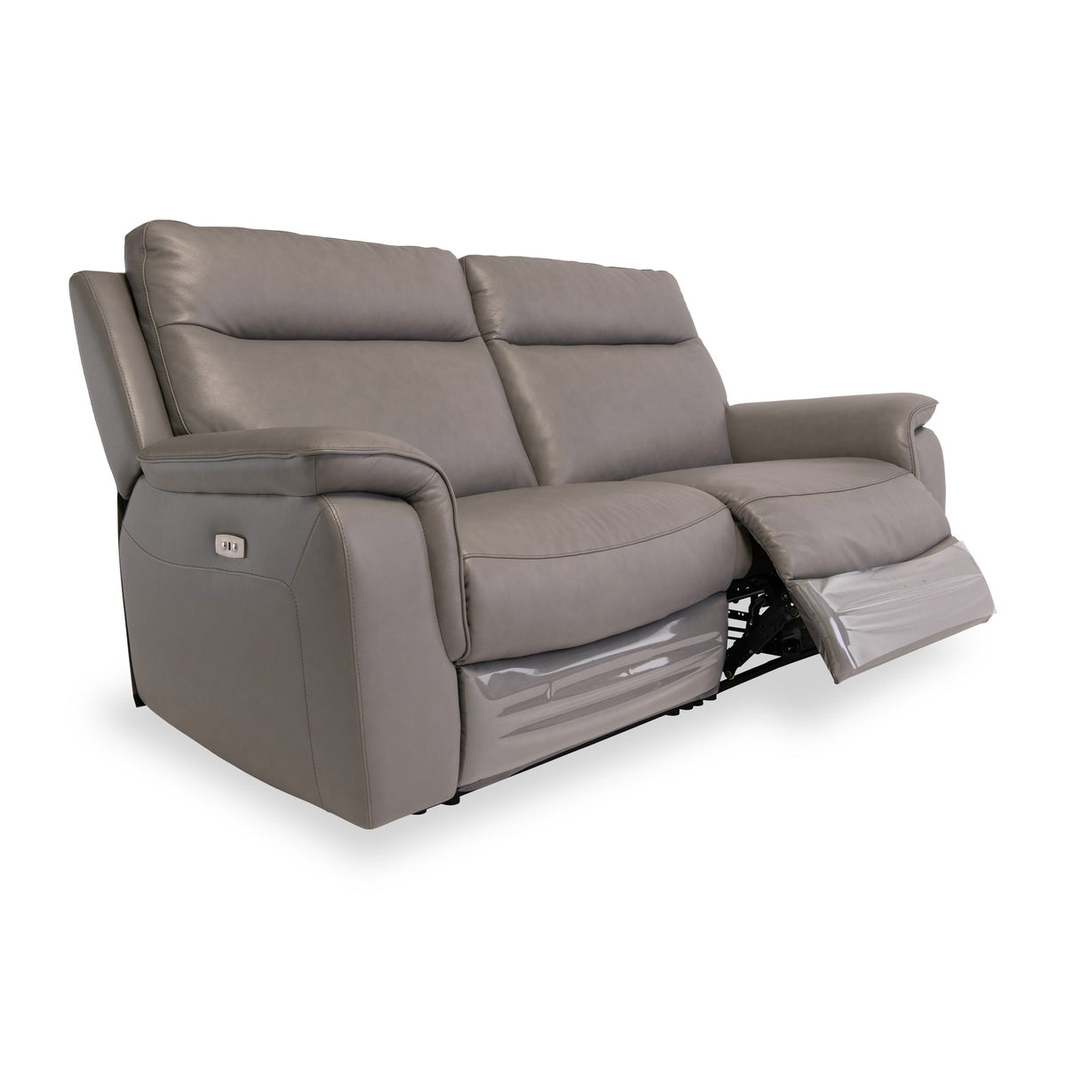 Walter Grey Leather Power Reclining 3 Seater Sofa