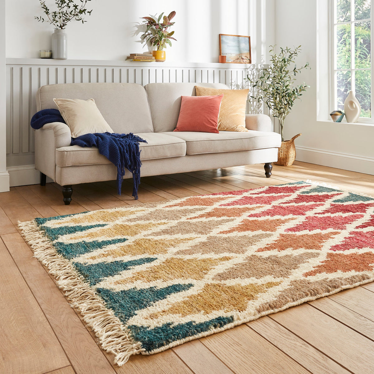 Franklin Natural Hemp Multi Coloured Diamond Rug