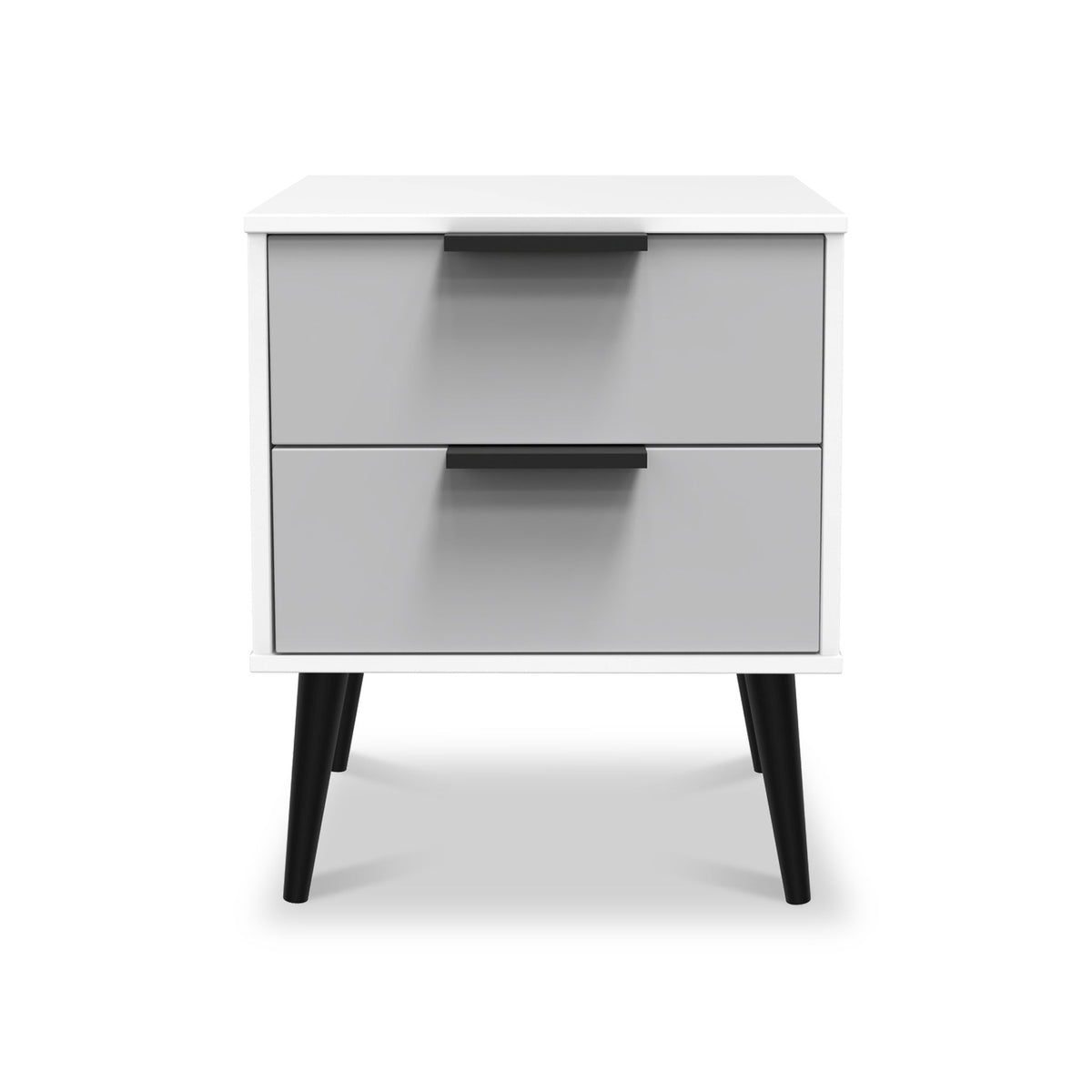 Asher White 2 Drawer Bedside Table with Black Legs