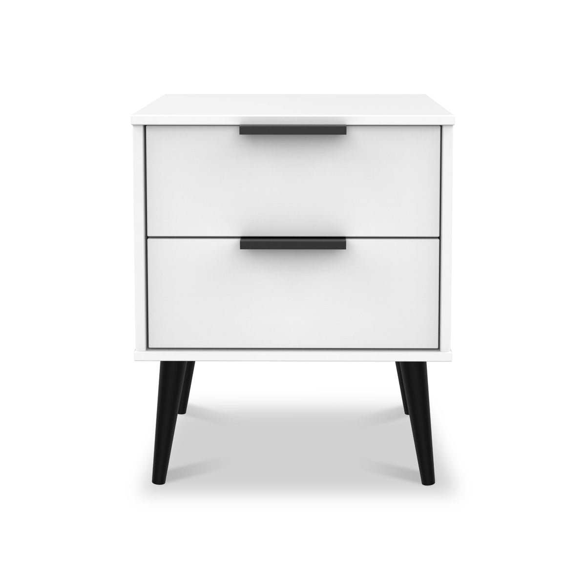 Asher White 2 Drawer Bedside Table with Black Legs