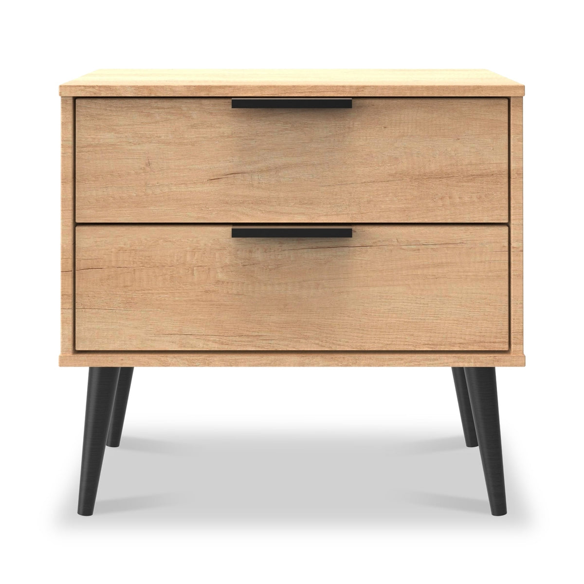 Asher Light Oak 2 Drawer Side Table with Black Legs