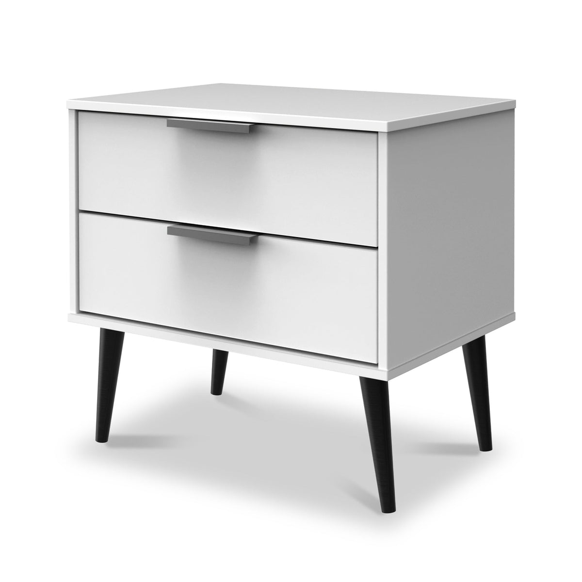 Asher White 2 Drawer Side Table with Black Legs