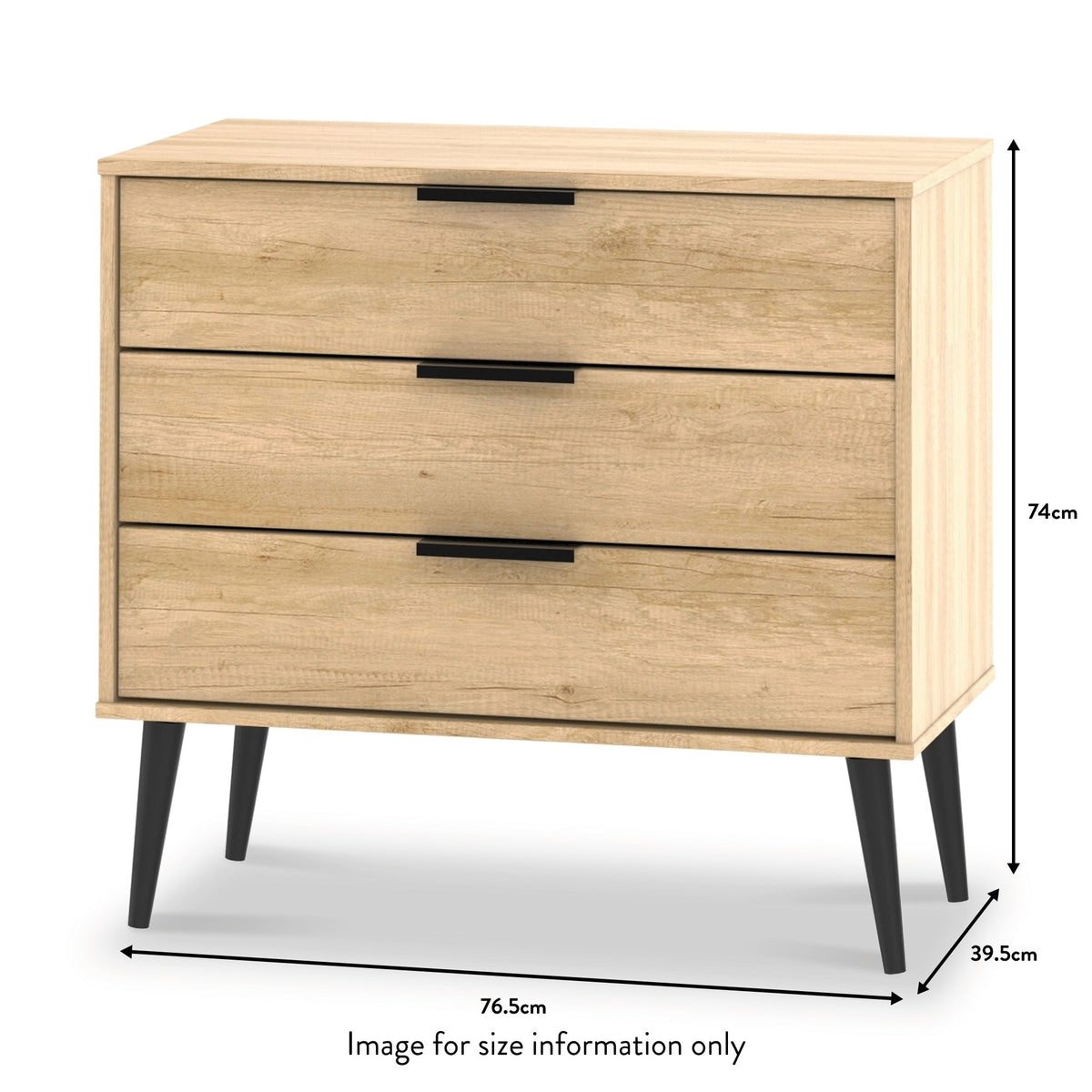 Asher Light Oak 3 Drawer Chest with Black Legs