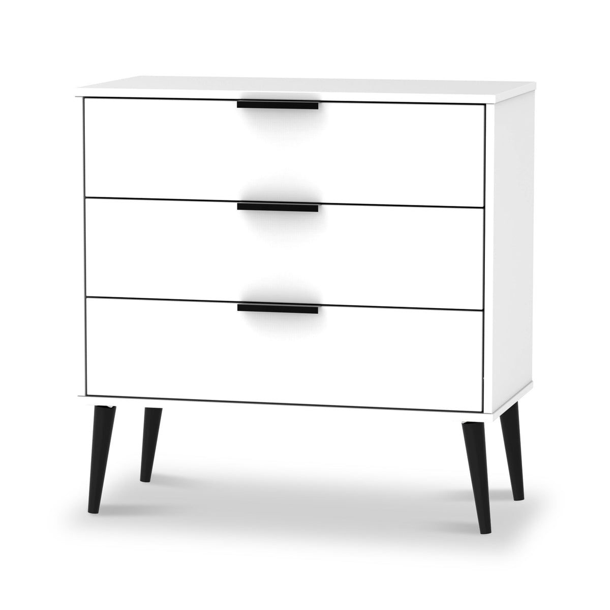 Asher White 3 Drawer Chest with Black Legs