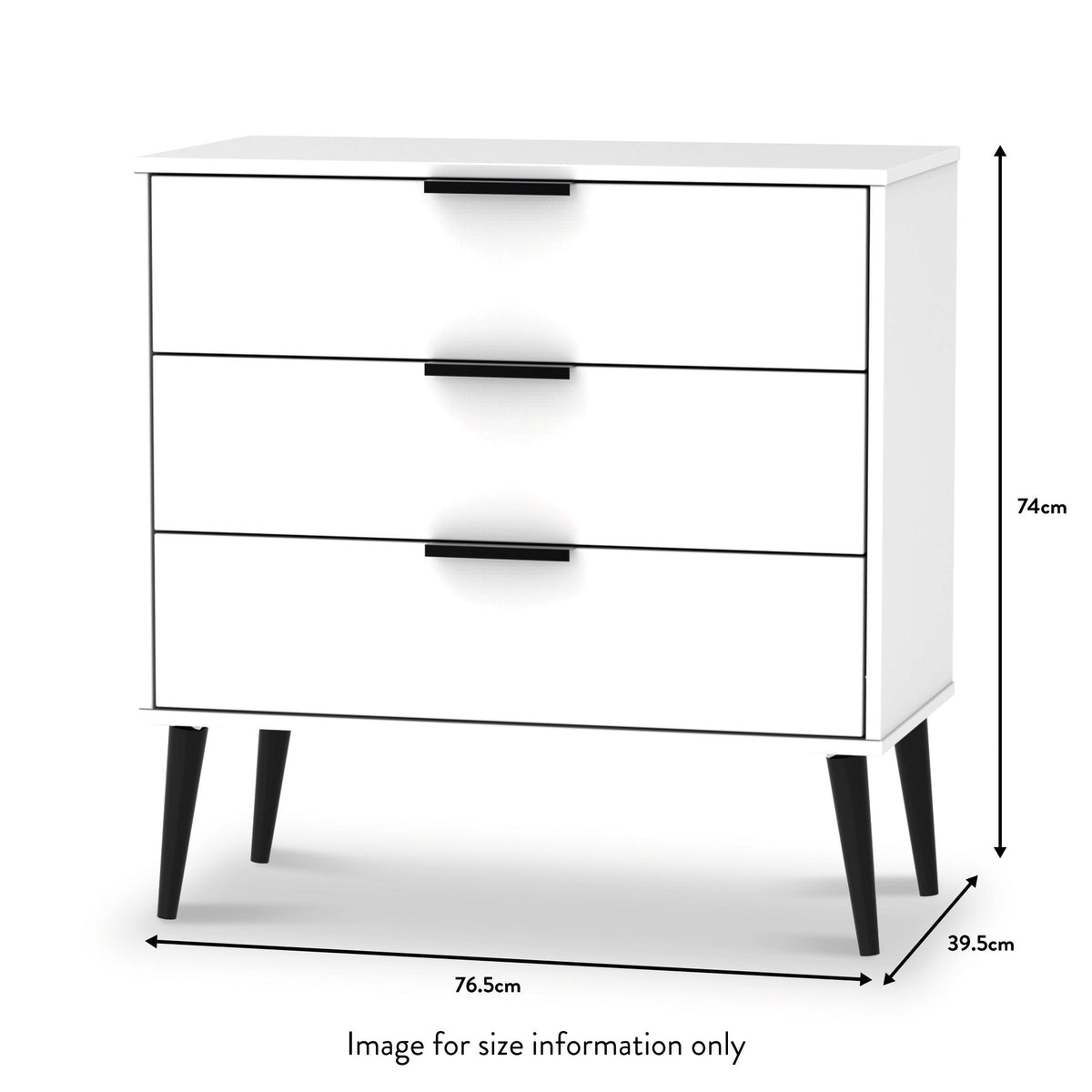 Asher White 3 Drawer Chest with Black Legs