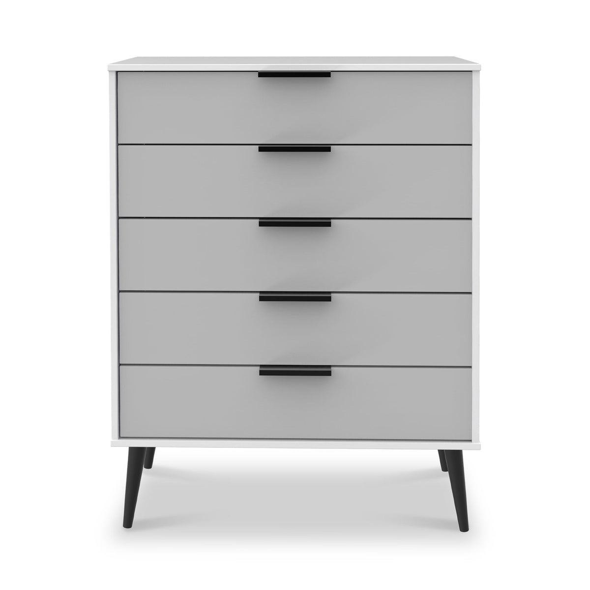 Asher White 5 Drawer Chest with Black Legs