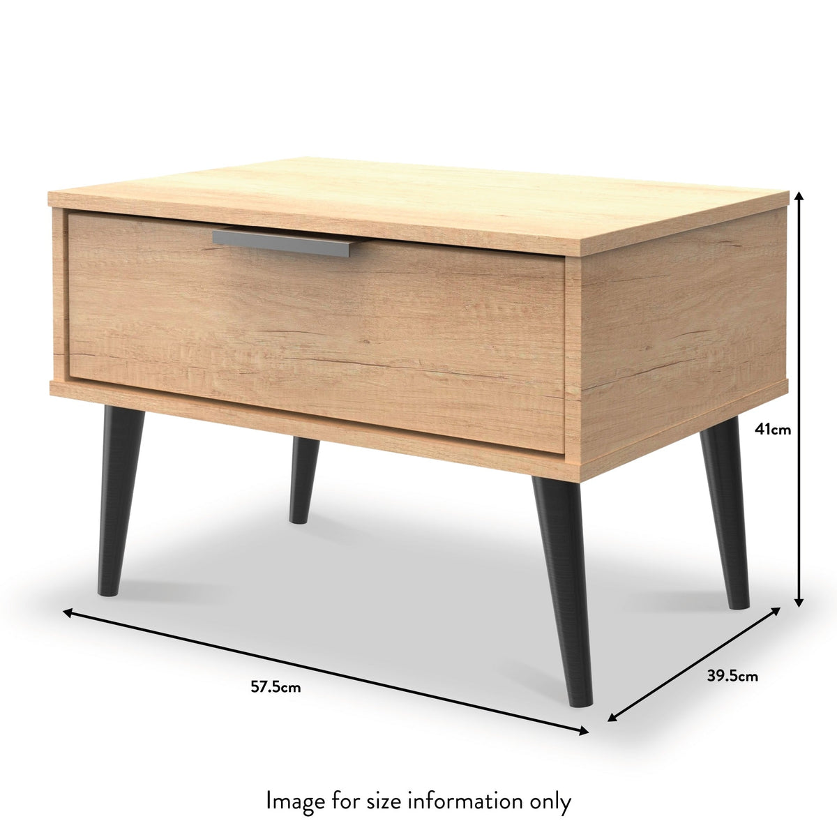 Asher Light Oak 1 Drawer Side Table with Black Legs