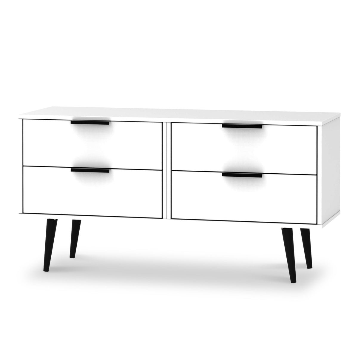 Asher White 4 Drawer Low Storage Unit with Black Legs