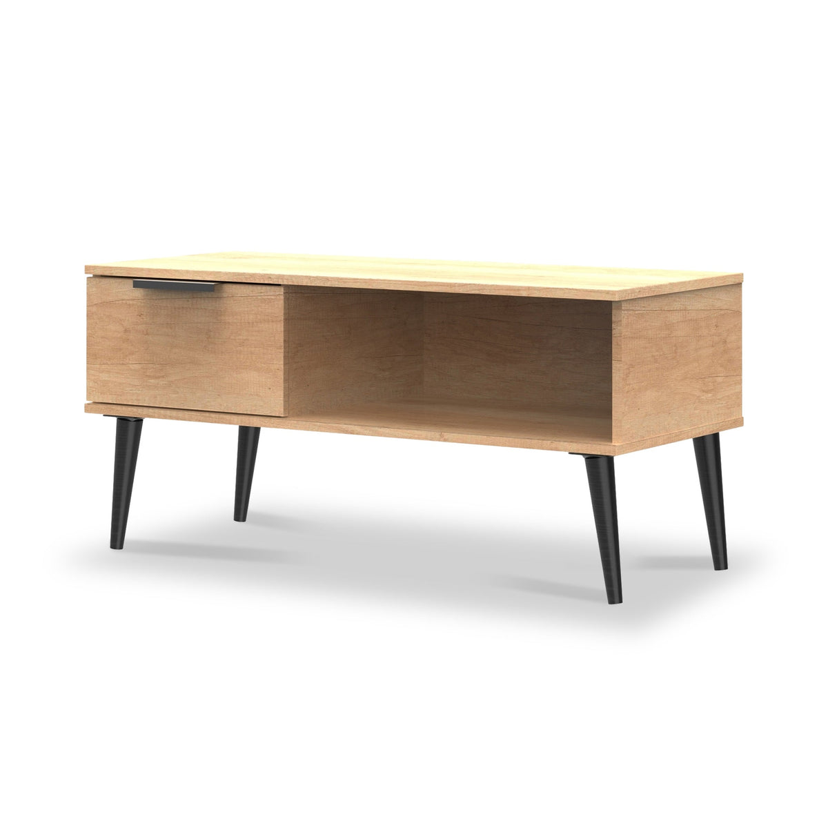 Asher Light Oak 1 Drawer Coffee Table with Black Legs