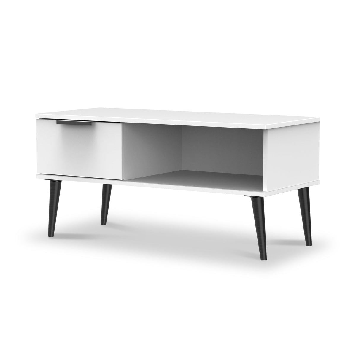 Asher White 1 Drawer Coffee Table with Black Legs