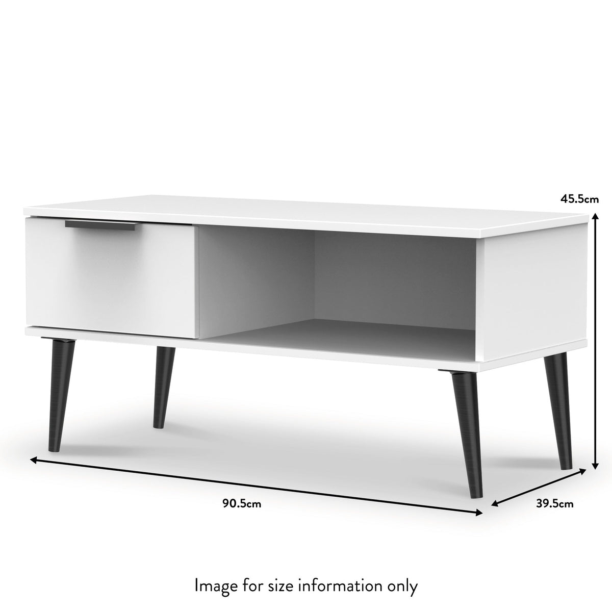 Asher White 1 Drawer Coffee Table with Black Legs
