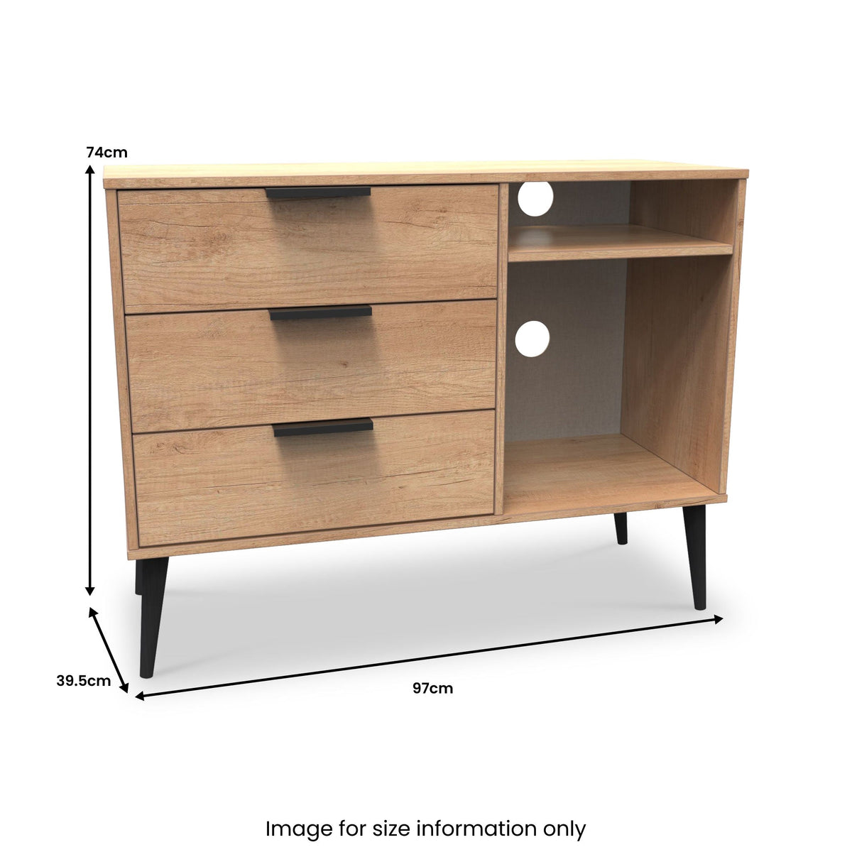 Asher Light Oak 3 Drawer TV Unit with Black Legs