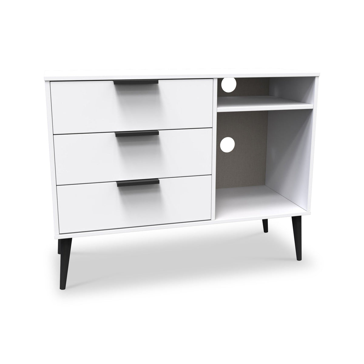 Asher White 3 Drawer TV Unit with Black Legs