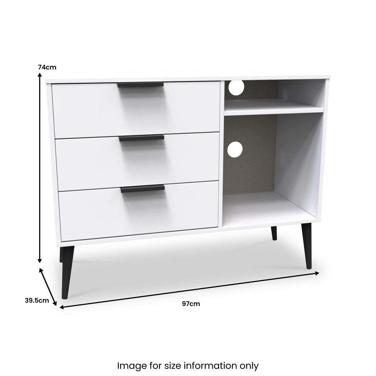 Asher White 3 Drawer TV Unit with Black Legs