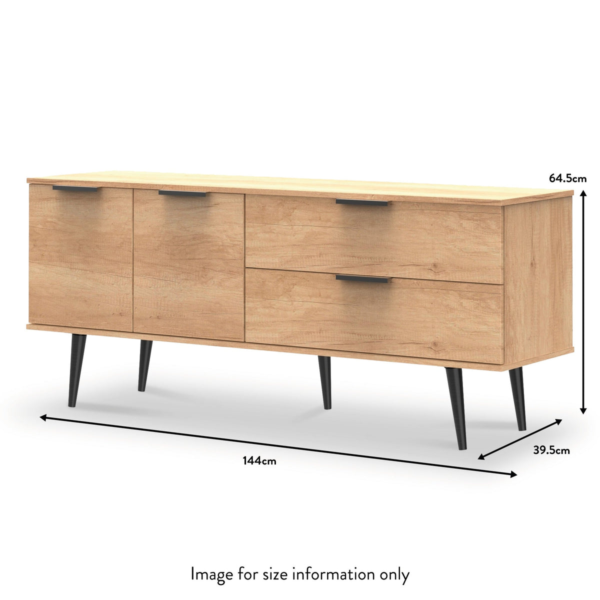 Asher Light Oak 2 Drawer 2 Door Wide Sideboard with Black Legs