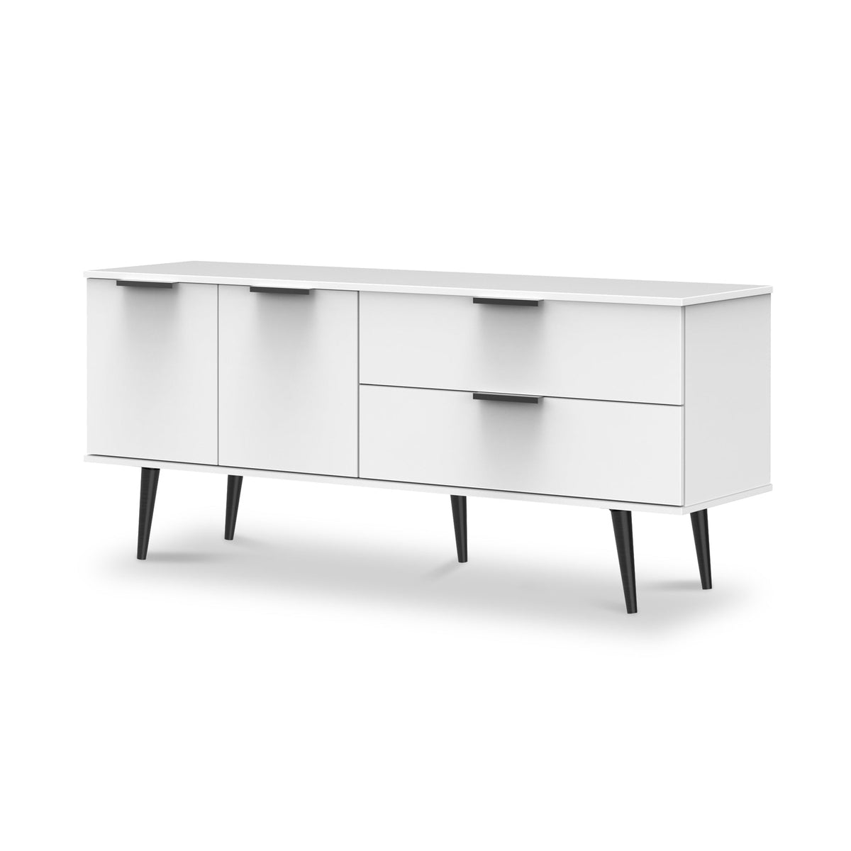 Asher White 2 Drawer 2 Door Wide Sideboard with Black Legs