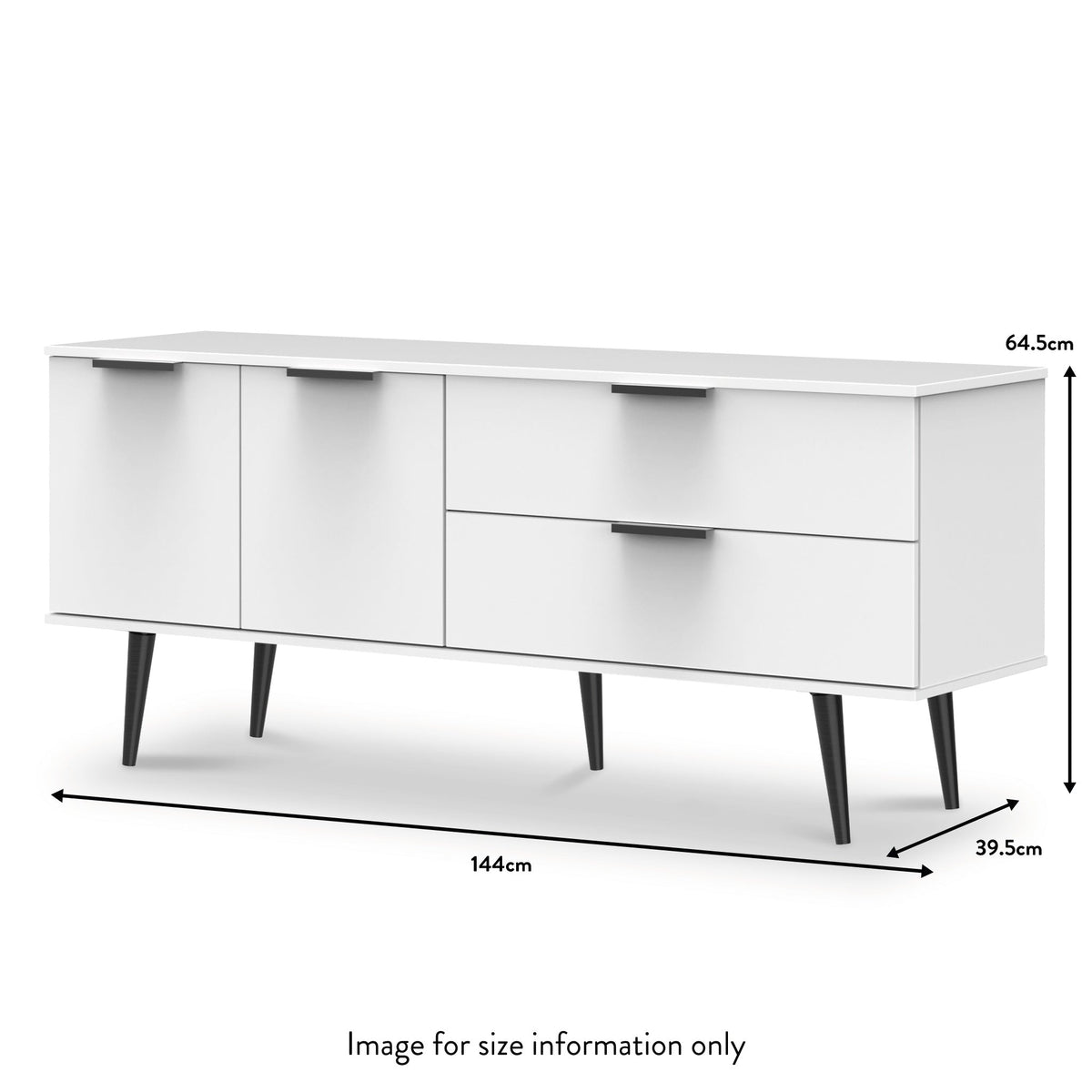 Asher White 2 Drawer 2 Door Wide Sideboard with Black Legs